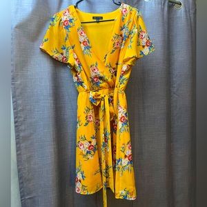 As U Wish, L, Yellow, Floral Dress